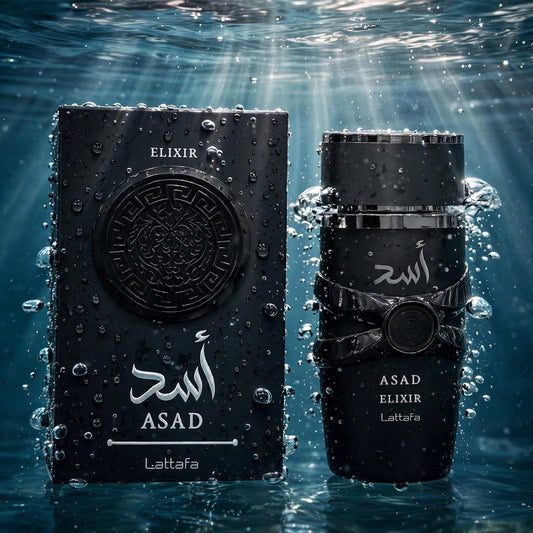Lattafa Asad Elixir Eau de Parfum 100ml / 3.4oz for Men — Submerged in water