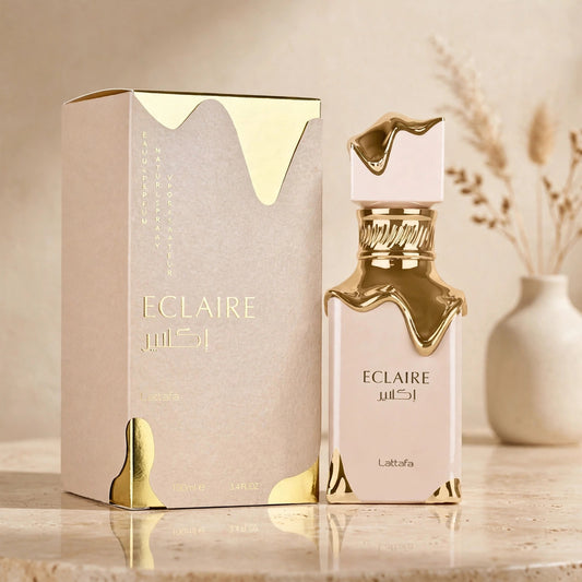 Lattafa Eclaire Eau de Parfum 100ml for Unisex bottle and box warm beige studio