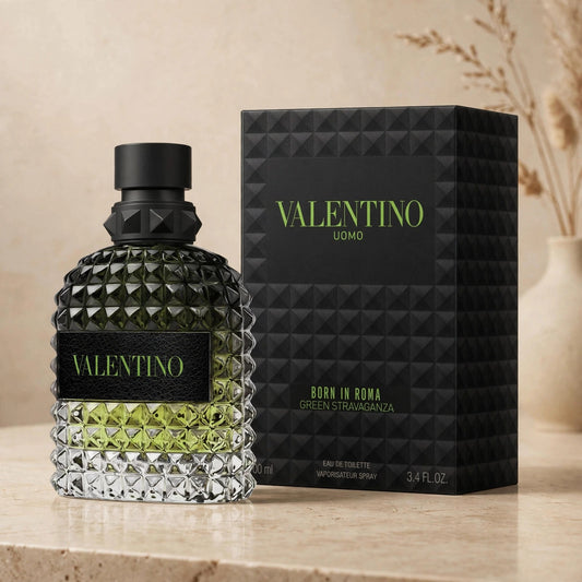Valentino Uomo Born In Roma Green Stravaganza Eau de Toilette 100ml/3.4oz for Men – warm beige studio