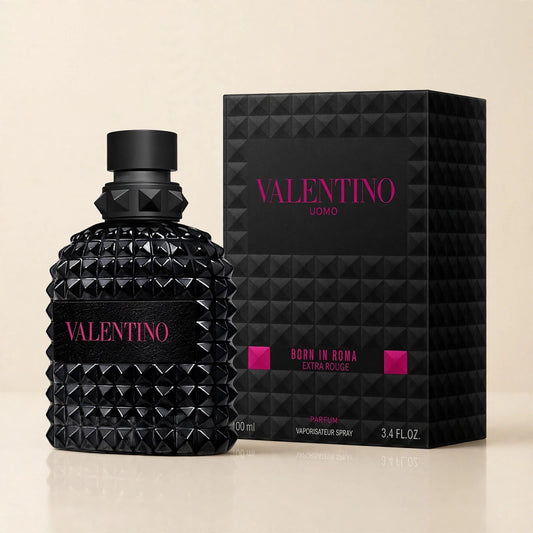 Valentino Uomo Born In Roma Extradose Parfum in a cream studio setting