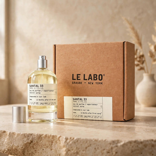 Le Labo Santal 33 Eau de Parfum 100ml bottle — warm studio