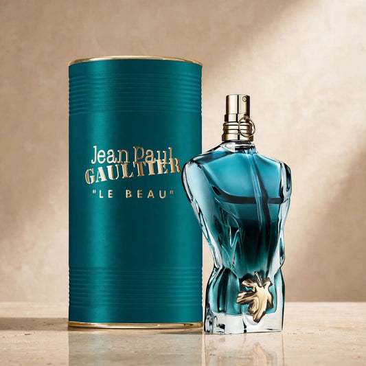 Jean Paul Gaultier Le Beau EDT in a warm beige luxury studio