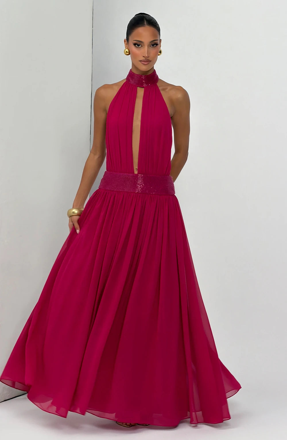 Embellished Halter Maxi Dress