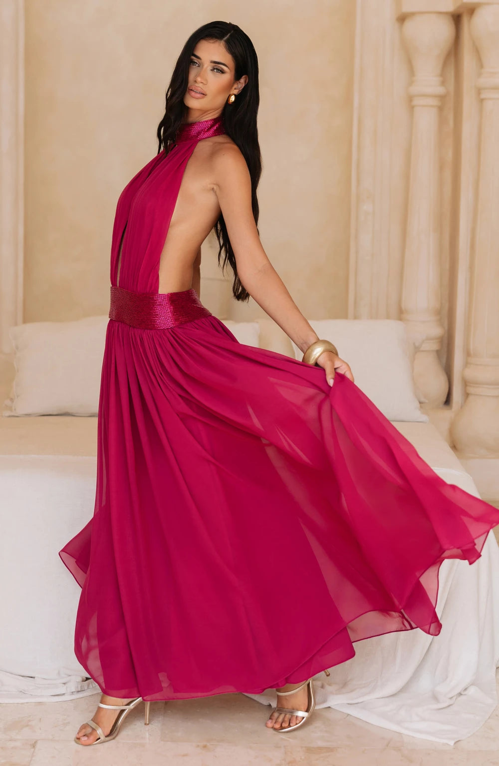 Embellished Halter Maxi Dress
