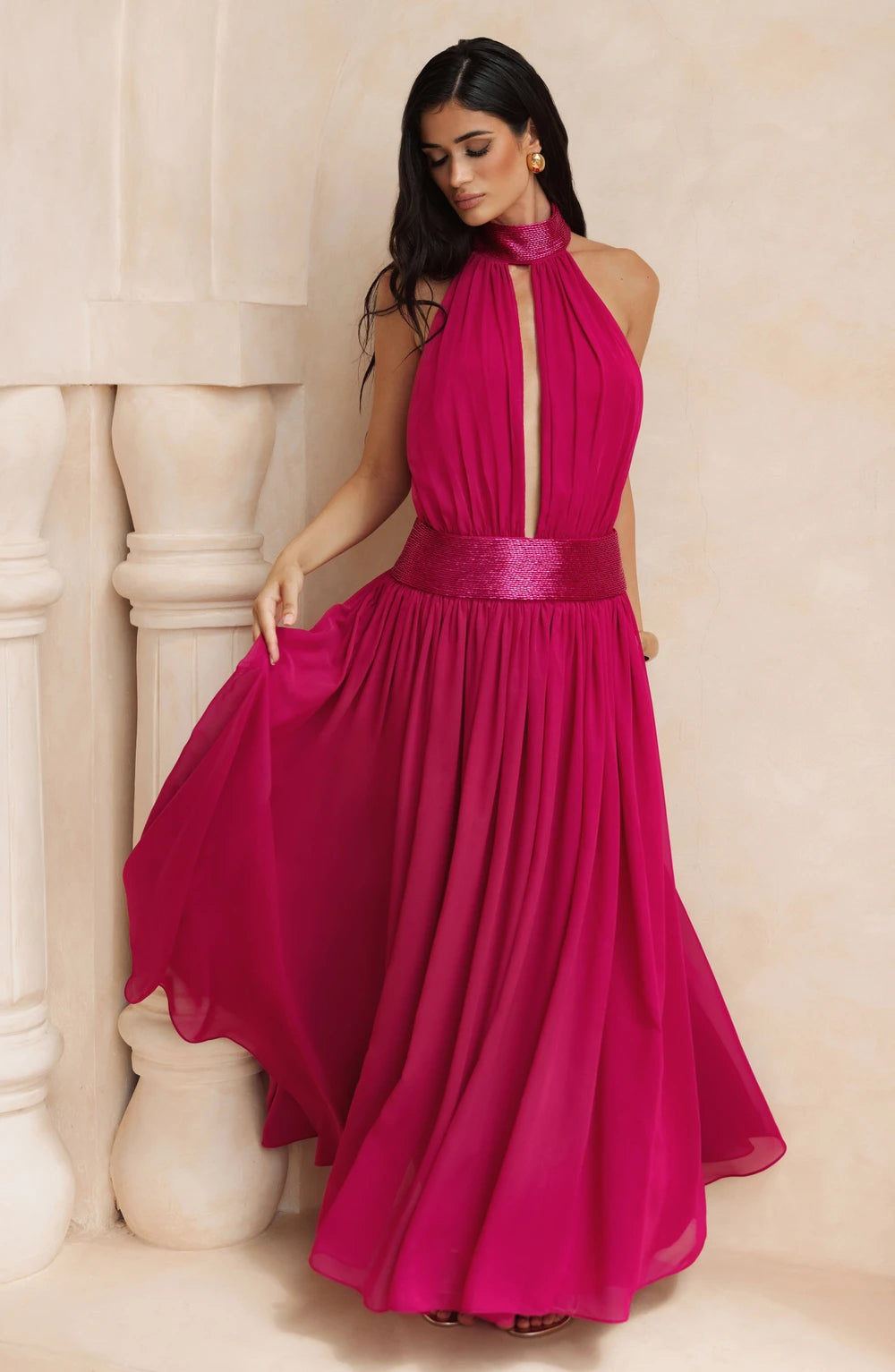 Embellished Halter Maxi Dress