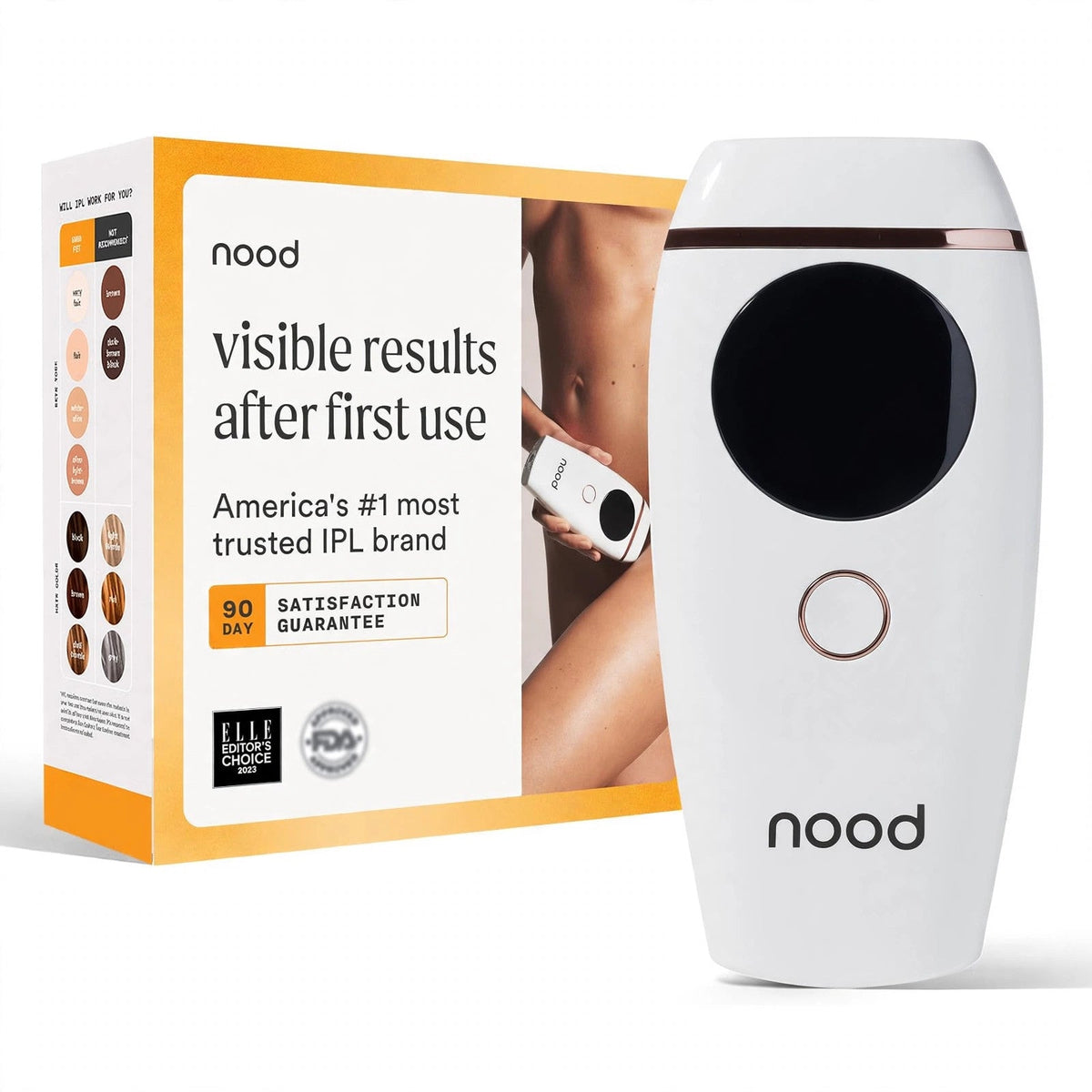 Nood The Flasher 2.0 IPL hair removal device with box on white background