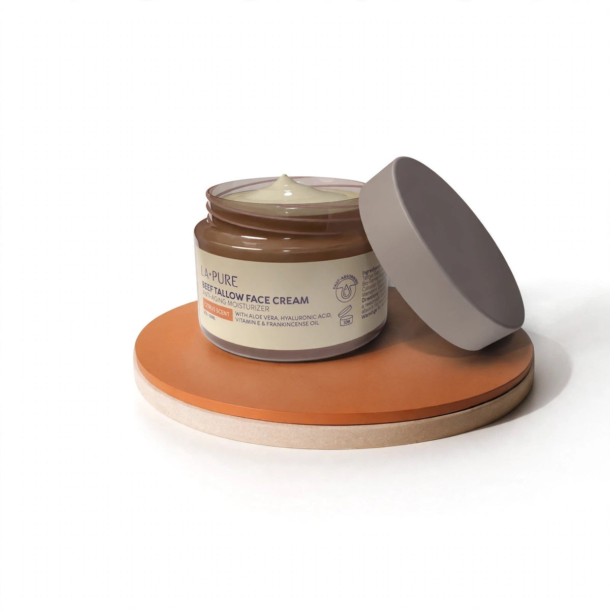 LA Pure Beef Tallow Face Cream 4oz jar on white background