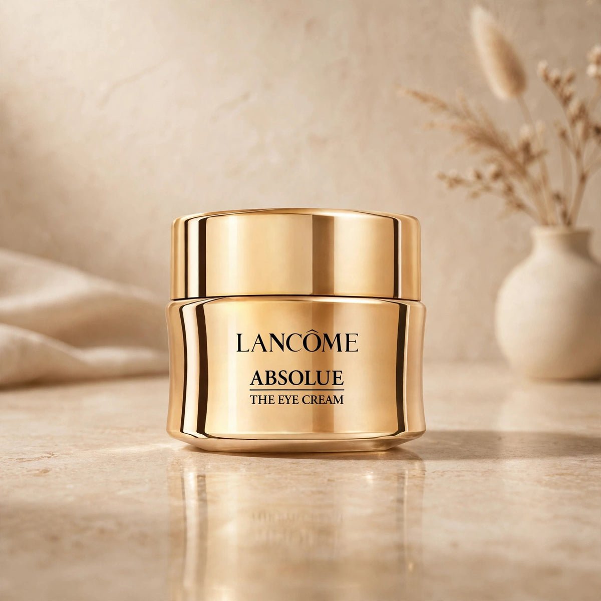 Lancôme Absolue The Eye Cream in warm beige studio setting