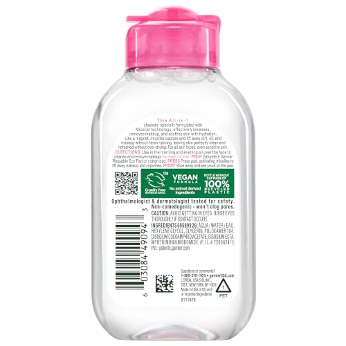 Garnier Micellar Cleansing Water – Facial Cleanser & Makeup Remover 3.4 fl oz