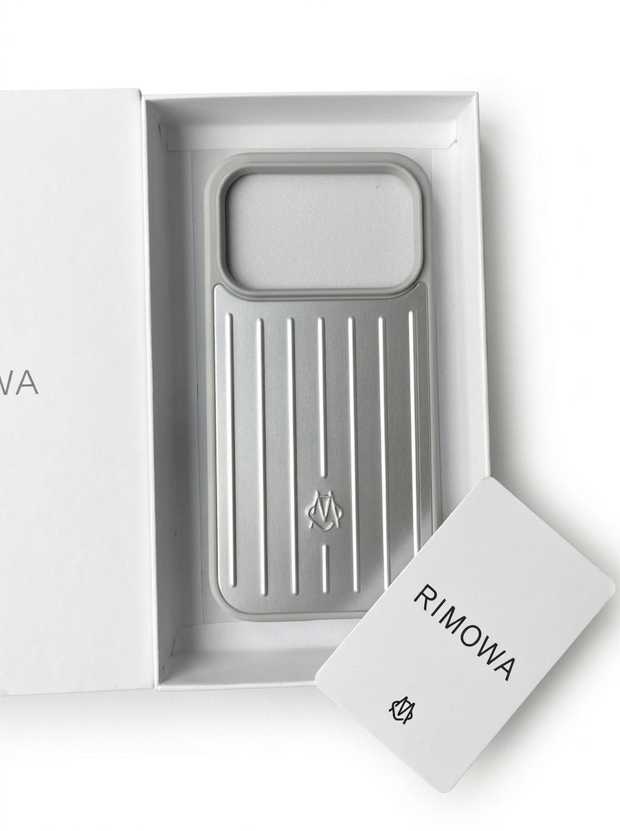 RIMOWA Case for iPhone 17 Pro Max – Silver Aluminum Protective Cover