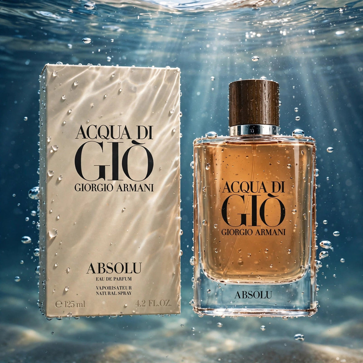 Giorgio Armani Acqua di Gio Absolu Eau de Parfum 125ml bottle underwater