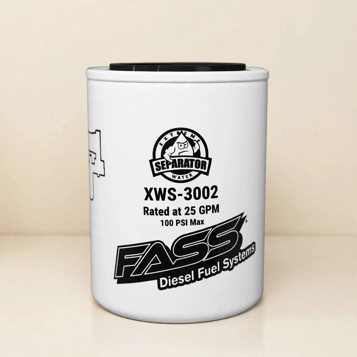 FASS XWS-3002 diesel fuel filter in a cream studio