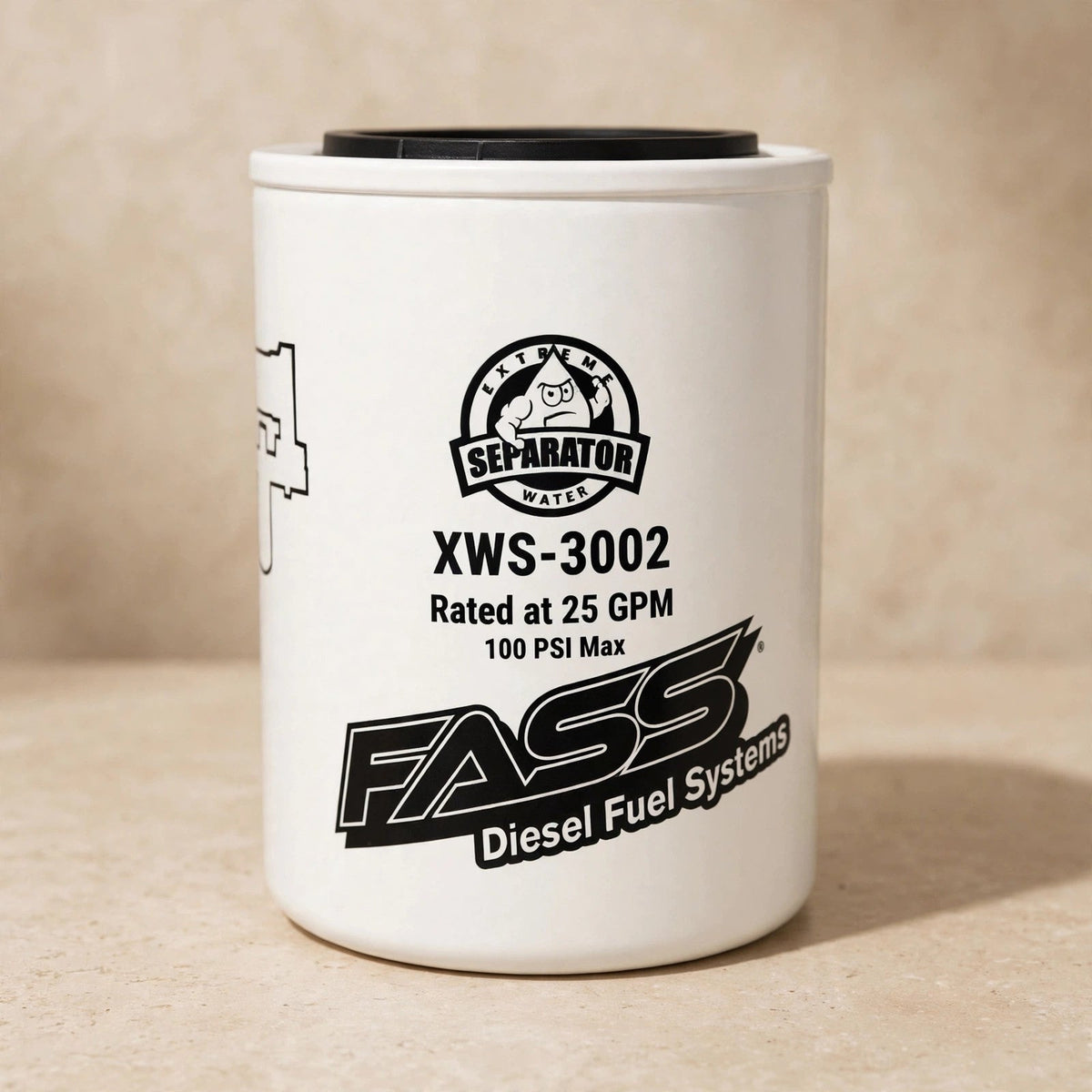 FASS XWS-3002 diesel fuel filter in a warm beige studio