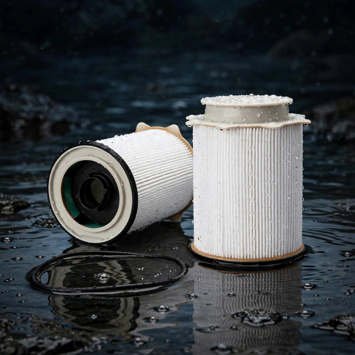 FleetGuard FS53000 fuel water separator in a water scene