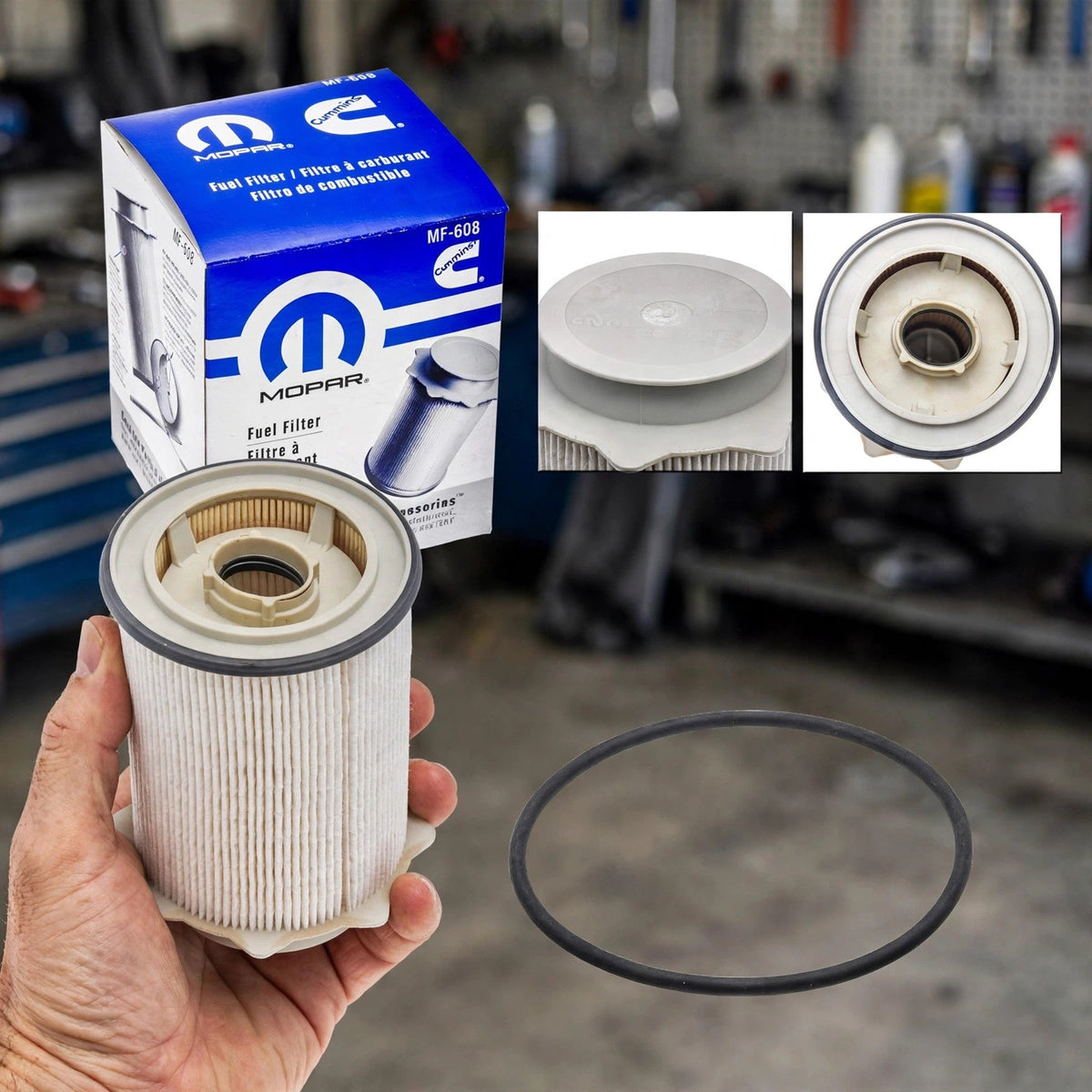 Mopar MO-608 68065608AB fuel filter held in hand
