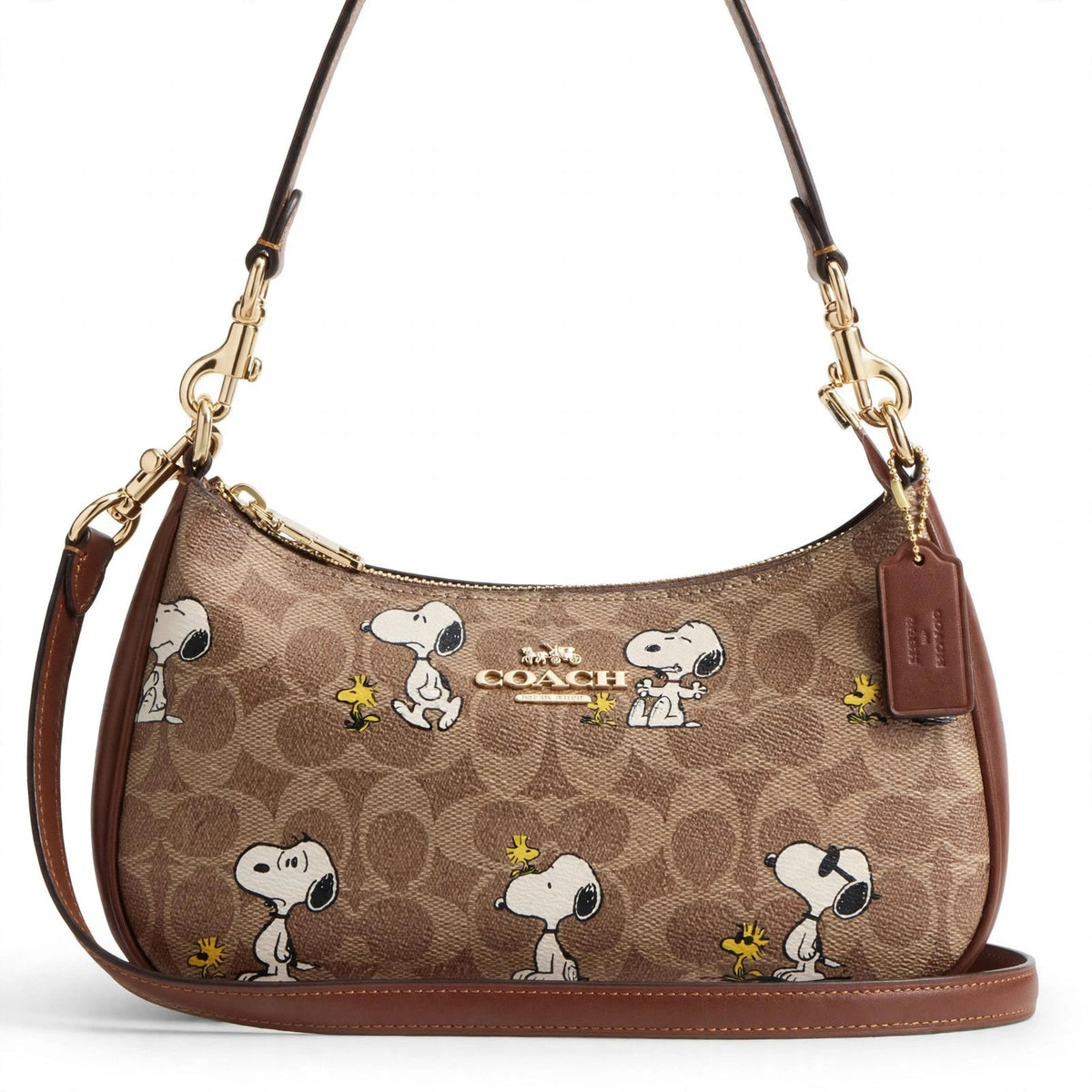 Coach x Peanuts Teri Shoulder Bag with Snoopy print on white background