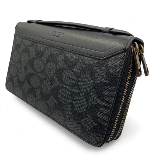 Coach men's travel organizer double zip embossed signature on white background
