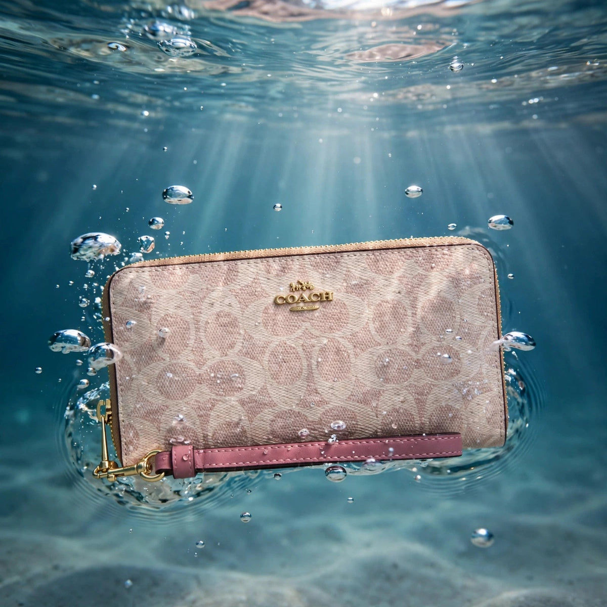 Coach CW778 long zip-around wallet in signature canvas in water scene