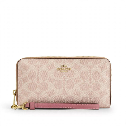 Coach CW778 long zip-around wallet in signature canvas on white background