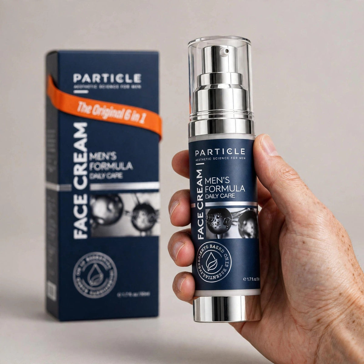 Particle Face Cream Mens Formula 6 in 1 – 1.7oz / 50ml – hand view