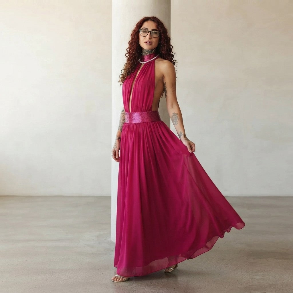 Embellished Halter Maxi Dress