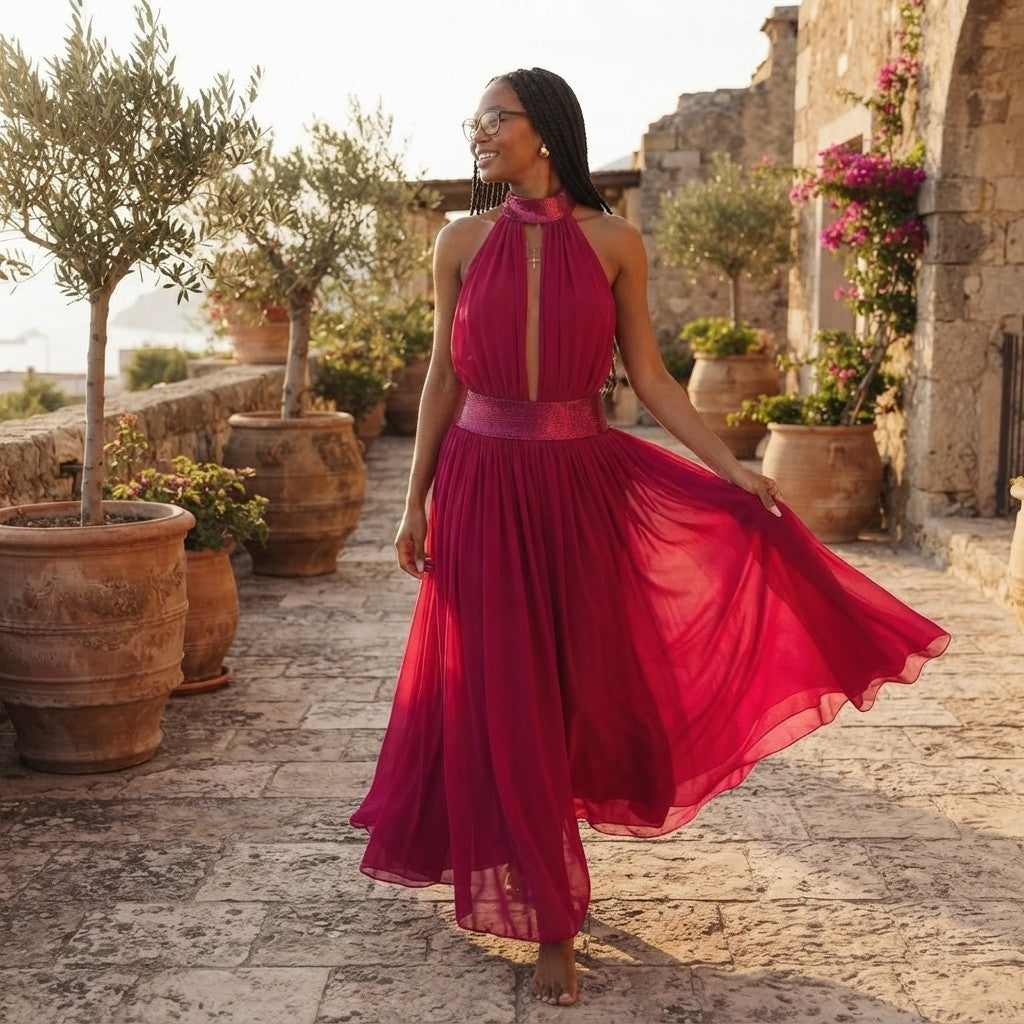 Embellished Halter Maxi Dress