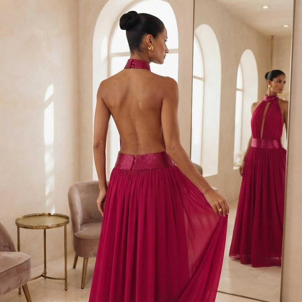 Embellished Halter Maxi Dress