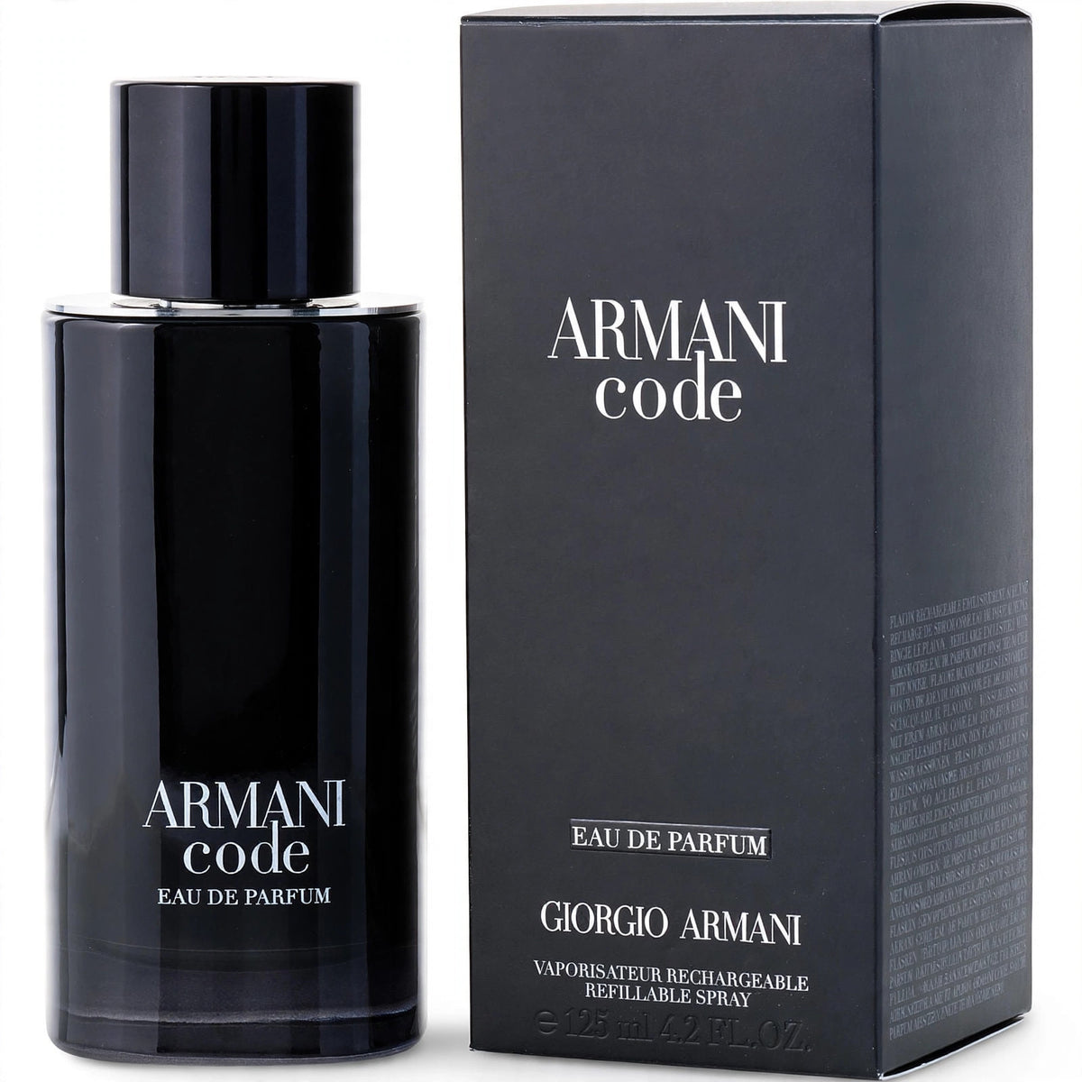 Armani Code Eau de Parfum 125ml bottle and box on white background