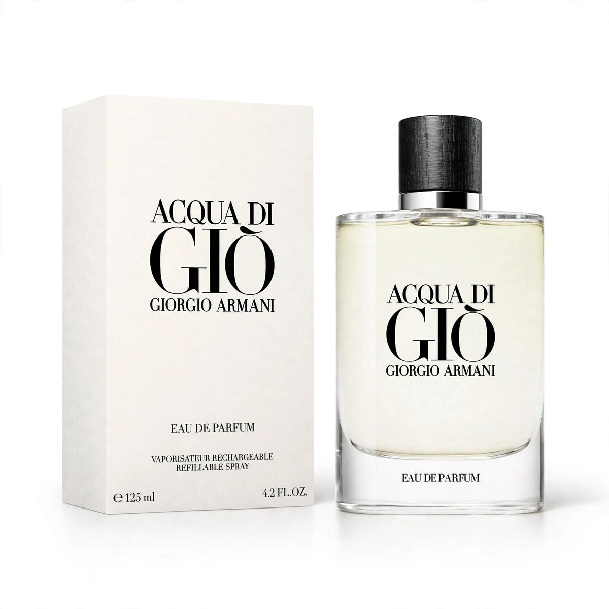 Acqua di Gio Eau de Parfum 125ml bottle and box on white background