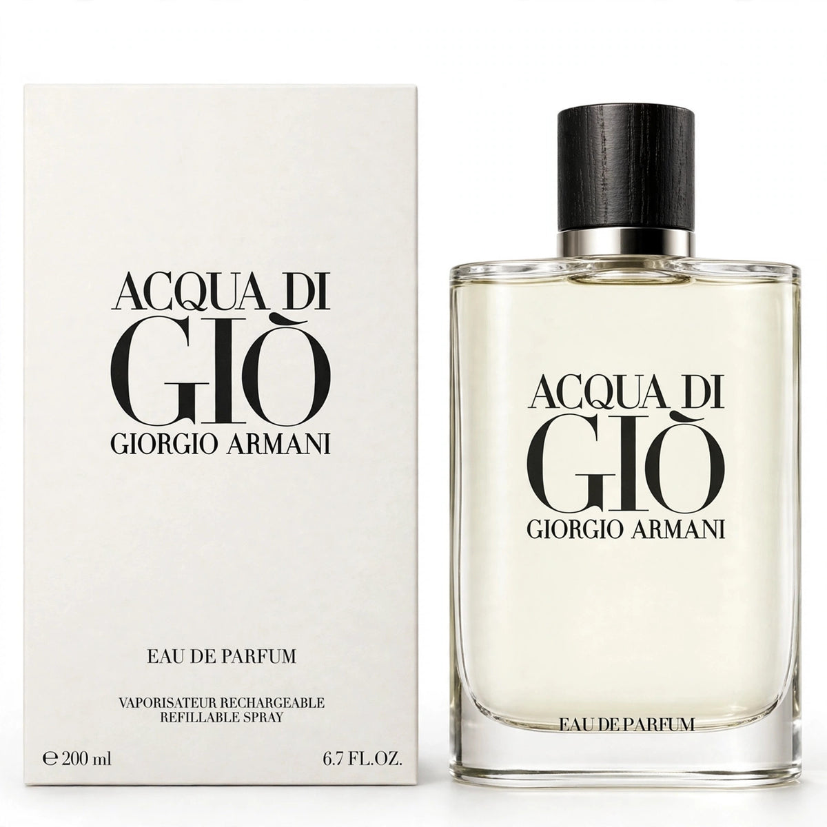 Acqua di Gio Eau de Parfum 200ml bottle and box on white background