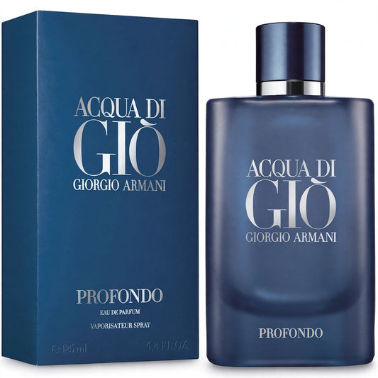 Acqua di Gio Profondo Eau de Parfum 125ml bottle and box on white background