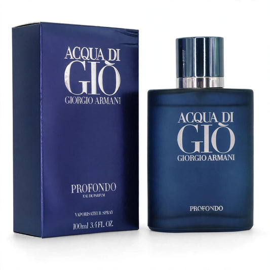 Acqua di Gio Profondo Eau de Parfum 100ml bottle and box on white background