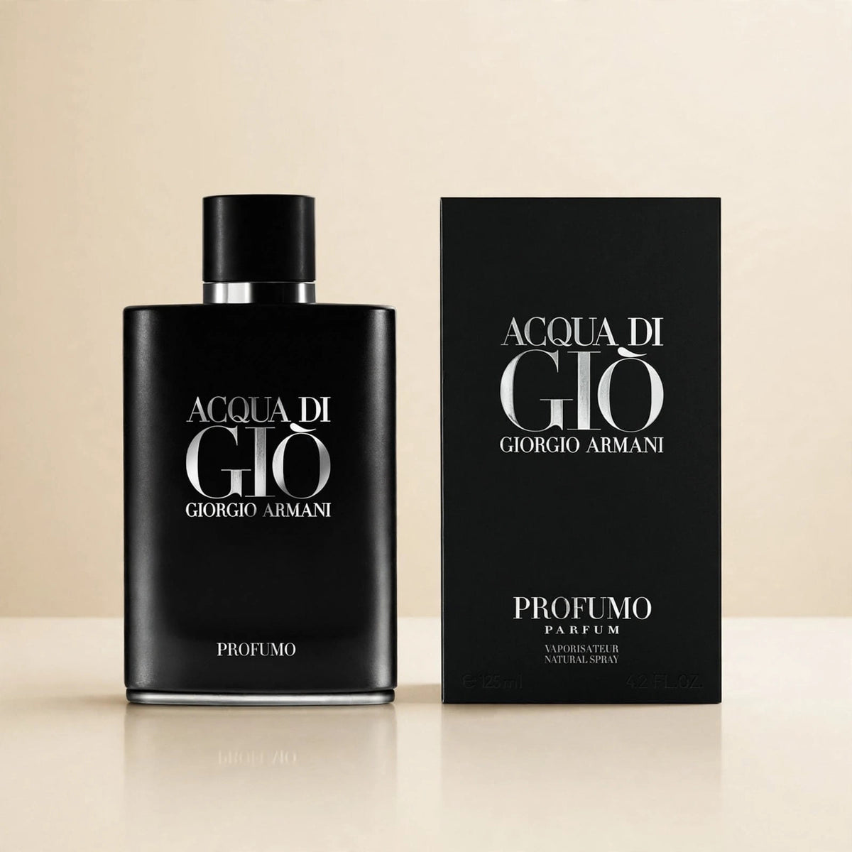 Acqua di Gio Profumo Parfum bottle and box in cream studio