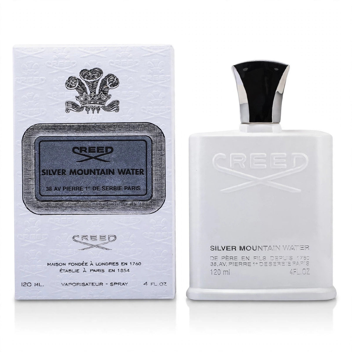 Creed Silver Mountain Water Eau de Parfum 120ml / 4.0oz for Men — bottle and box on white background