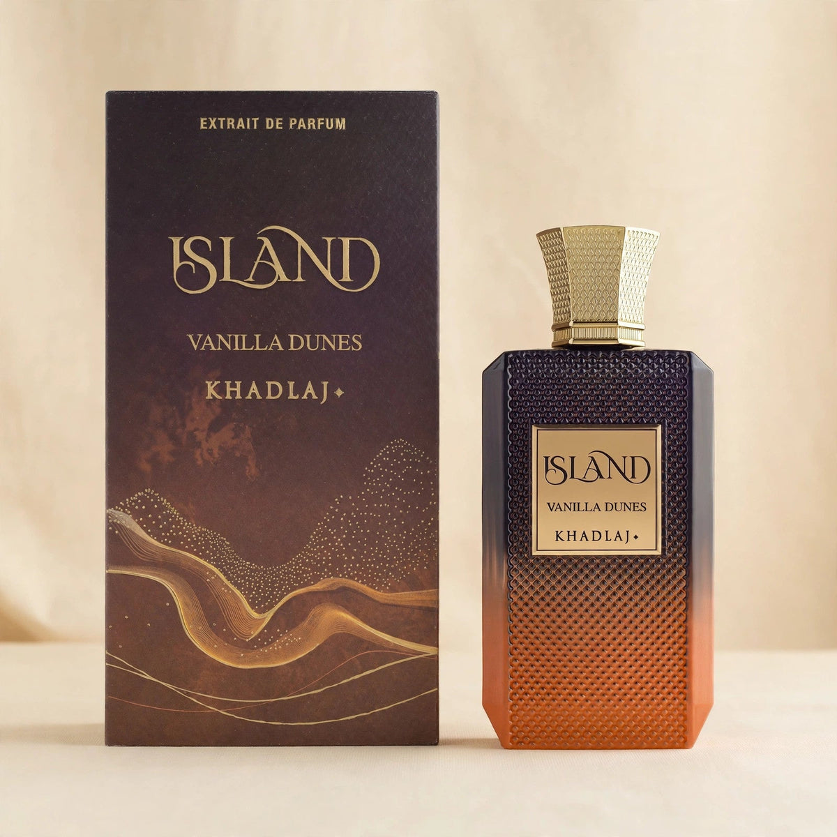 Khadlaj Island Vanilla Dunes Extrait de Parfum 100ml / 3.4oz for Unisex - cream studio shot