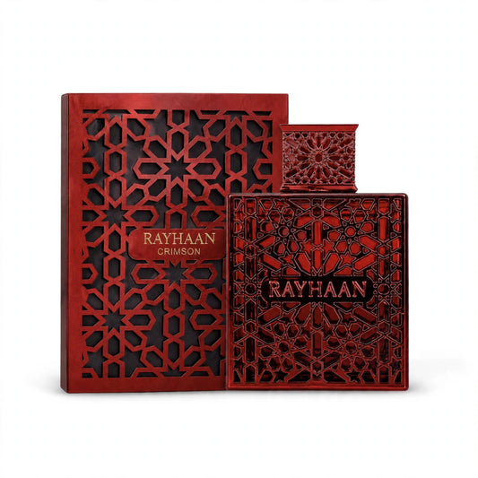Rayhaan Crimson Eau de Parfum 100ml / 3.4oz for Unisex — bottle and box on white background