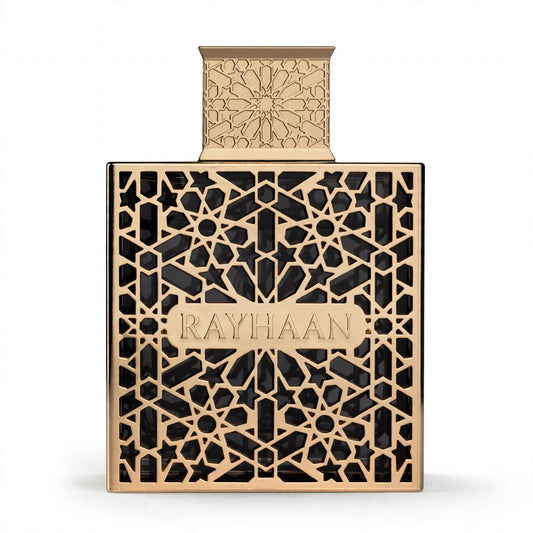 Rayhaan Elixir Eau de Parfum 100ml / 3.4oz for Unisex — bottle and box on white background