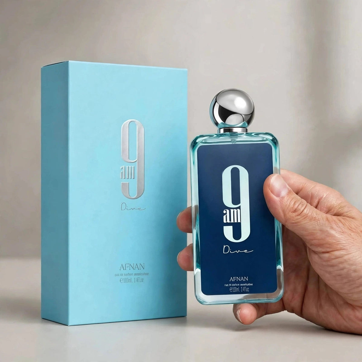Afnan 9AM Dive Eau de Parfum 100ml / 3.4oz for Unisex — hand view