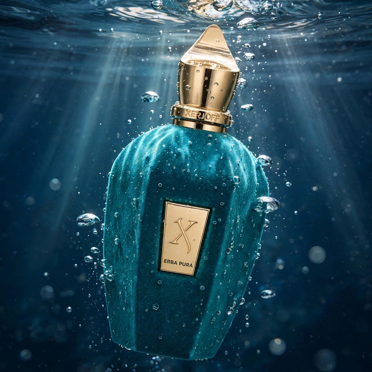 Xerjoff Erba Pura Eau de Parfum bottle in water setting