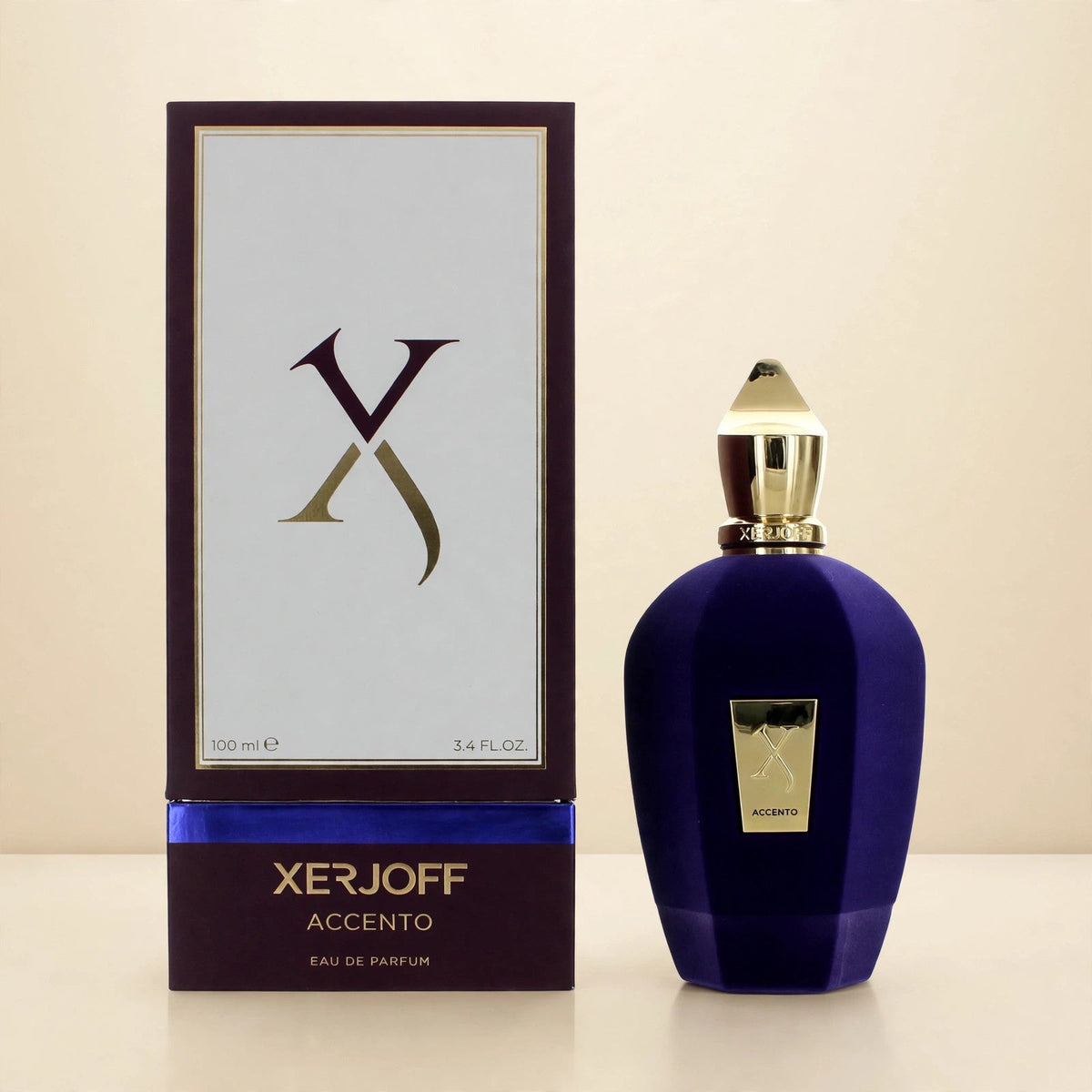 Xerjoff Accento Eau de Parfum bottle in cream setting