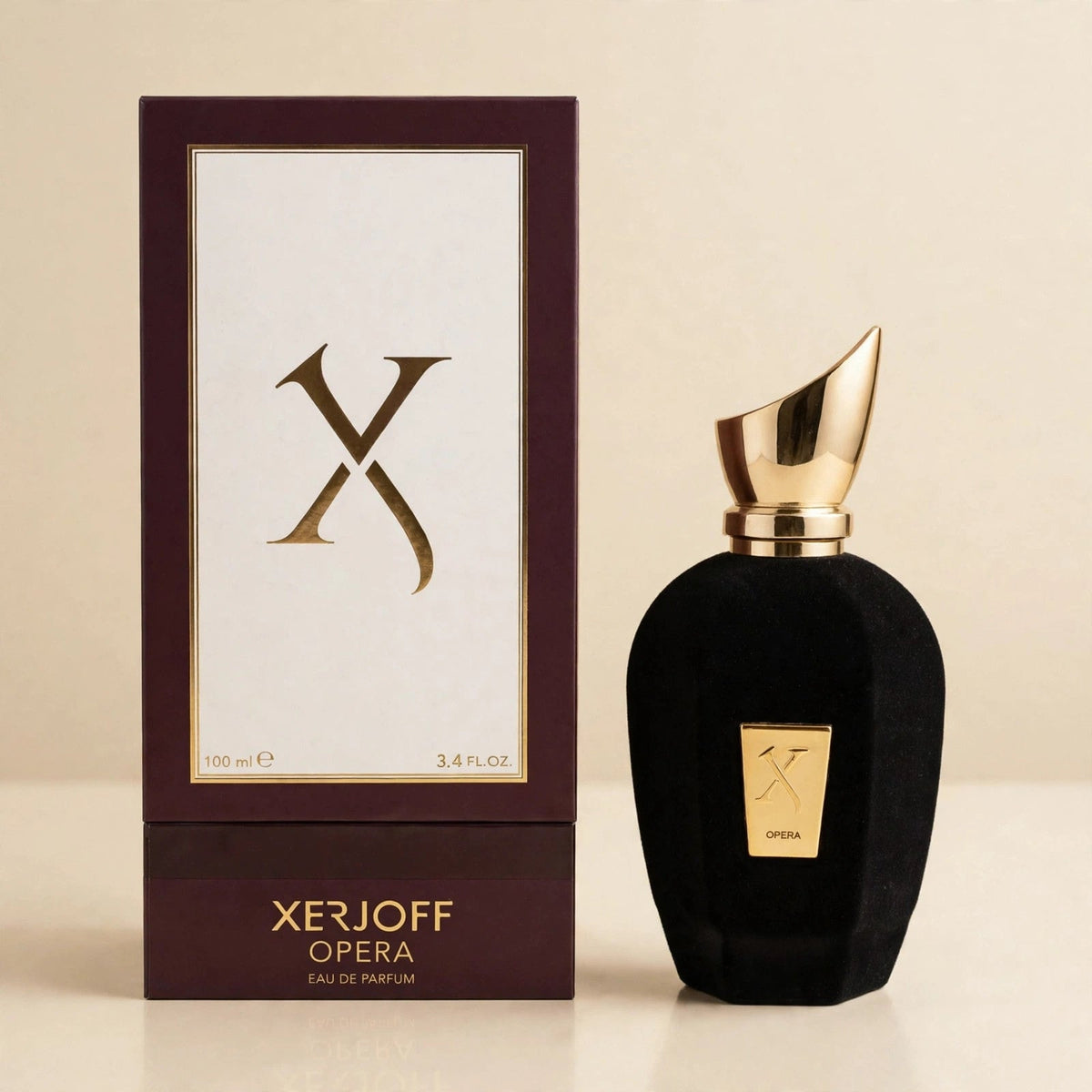 Xerjoff Opera Eau de Parfum bottle in cream setting