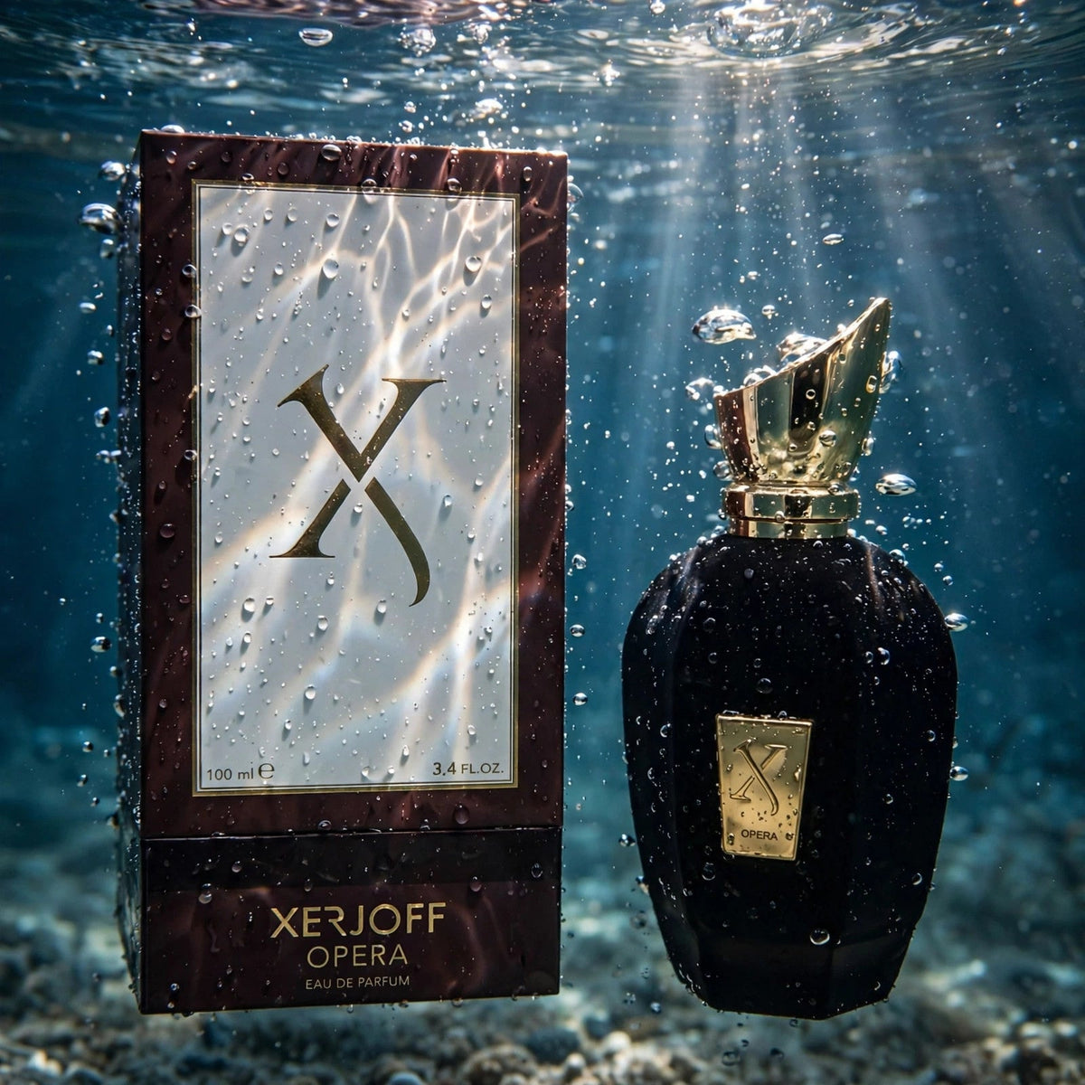 Xerjoff Opera Eau de Parfum bottle in water setting