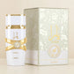 Lattafa Yara Moi Eau de Parfum bottle in cream setting