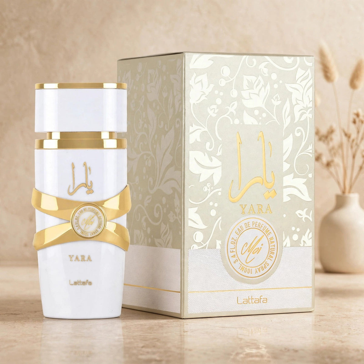Lattafa Yara Moi Eau de Parfum bottle in warm setting