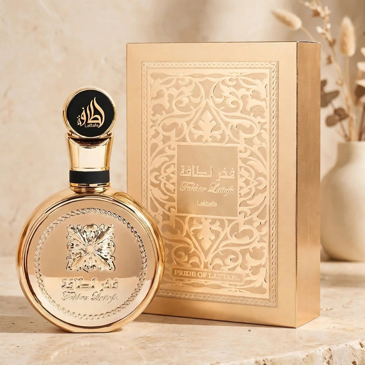 Lattafa Fakhar Extrait Extrait de Parfum 100ml / 3.4oz for Unisex — Warm beige studio set