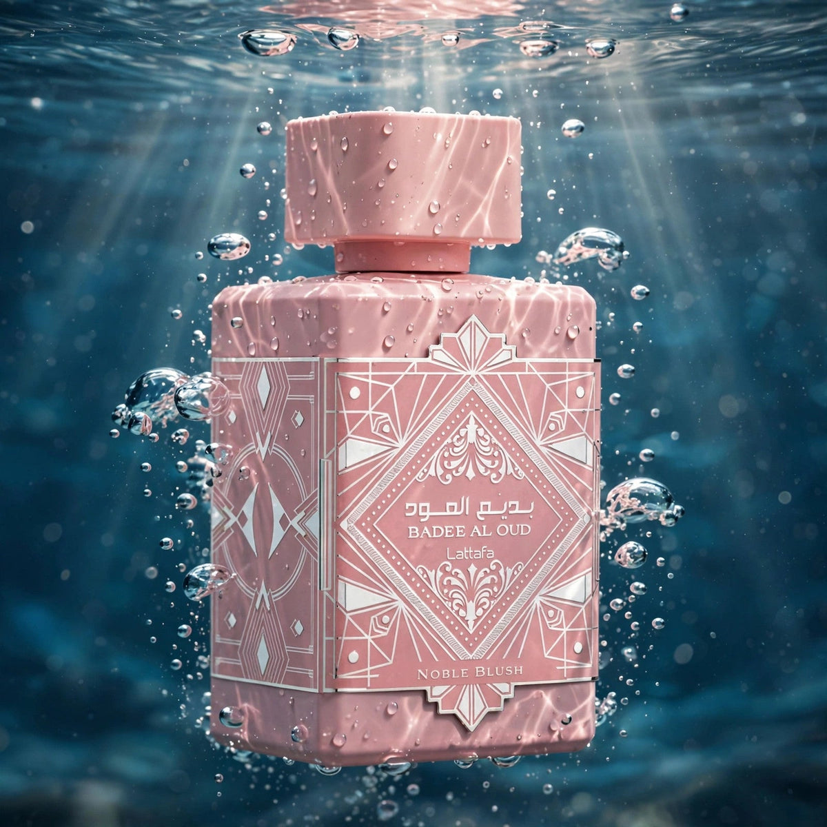 Lattafa Bade'e Al Oud Noble Blush Eau de Parfum 100ml / 3.4oz for Women — Submerged in water