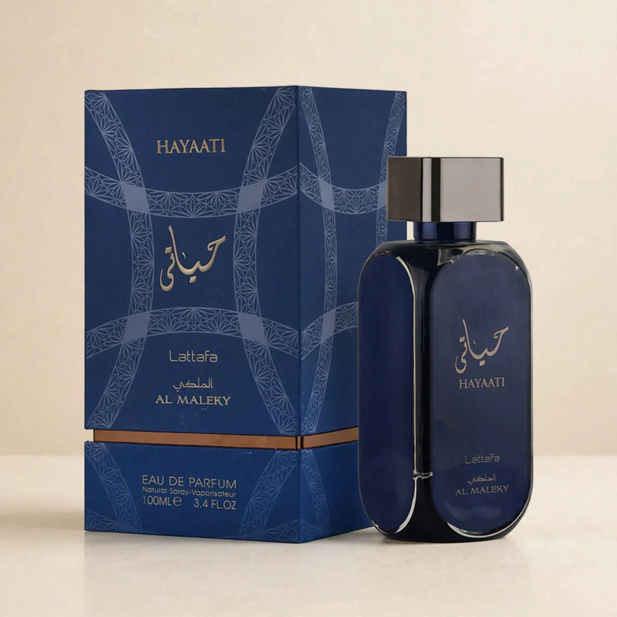 Lattafa Hayaati Al Maleky EDP 100ml / 3.4oz for Unisex — cream studio shot