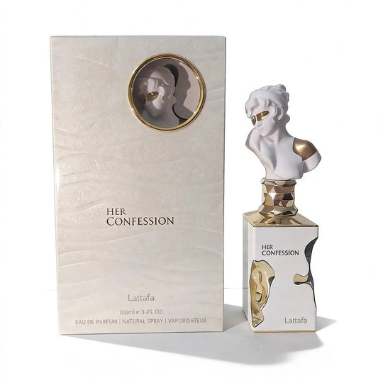 Lattafa Her Confession Eau de Parfum bottle and box