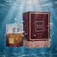 Lattafa Khamrah Dukhan Eau de Parfum bottle in water setting