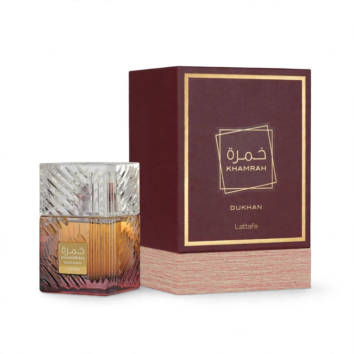 Lattafa Khamrah Dukhan Eau de Parfum bottle and box